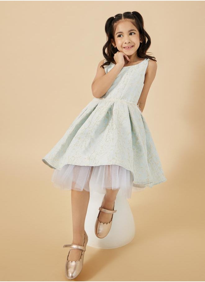 Styli Floral Jacquard Sleeveless Pleated Dress  - Image 1