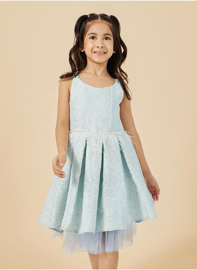 Styli Floral Jacquard Sleeveless Pleated Dress  - Image 2