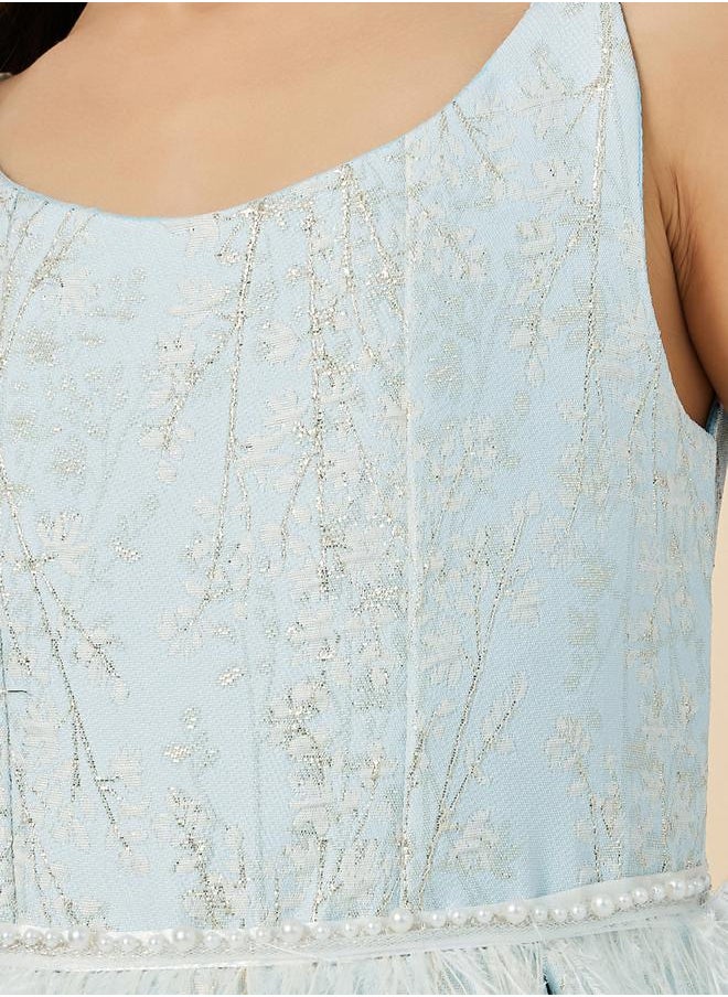 Styli Floral Jacquard Sleeveless Pleated Dress  - Image 4