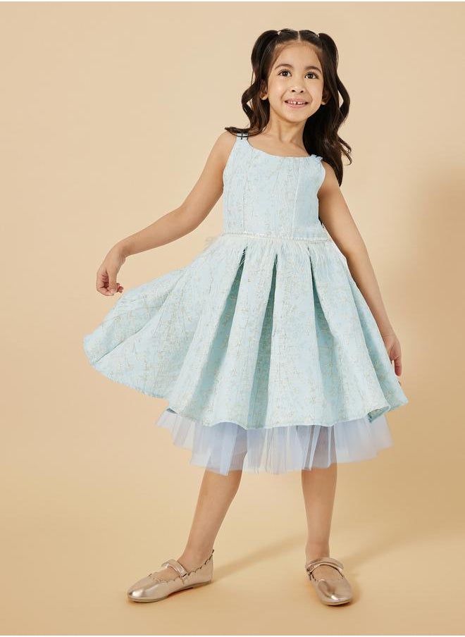 Styli Floral Jacquard Sleeveless Pleated Dress  - Image 3