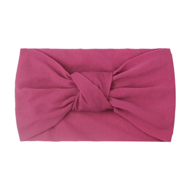 Generic European and American Spring New Childrens Headwear Baby Solid Color Nylon Knot Wide Side Headscarf Baby Hair Belt deep eggplant