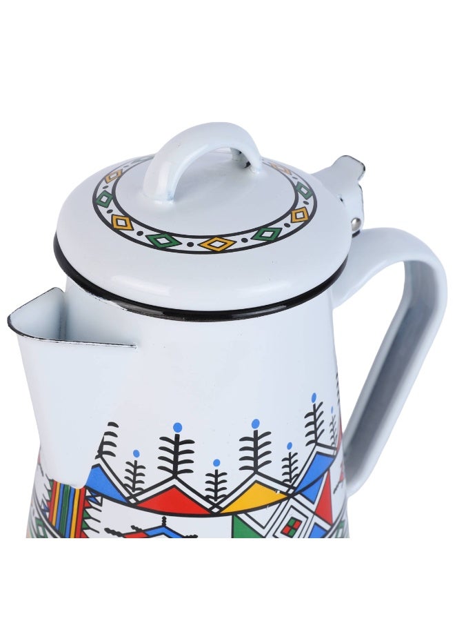 alsaifhome Enamel Jug 0.8 L, Elegant Traditional Pattern, Comfortable Handle, Tight Lid – White Patterned - Image 5