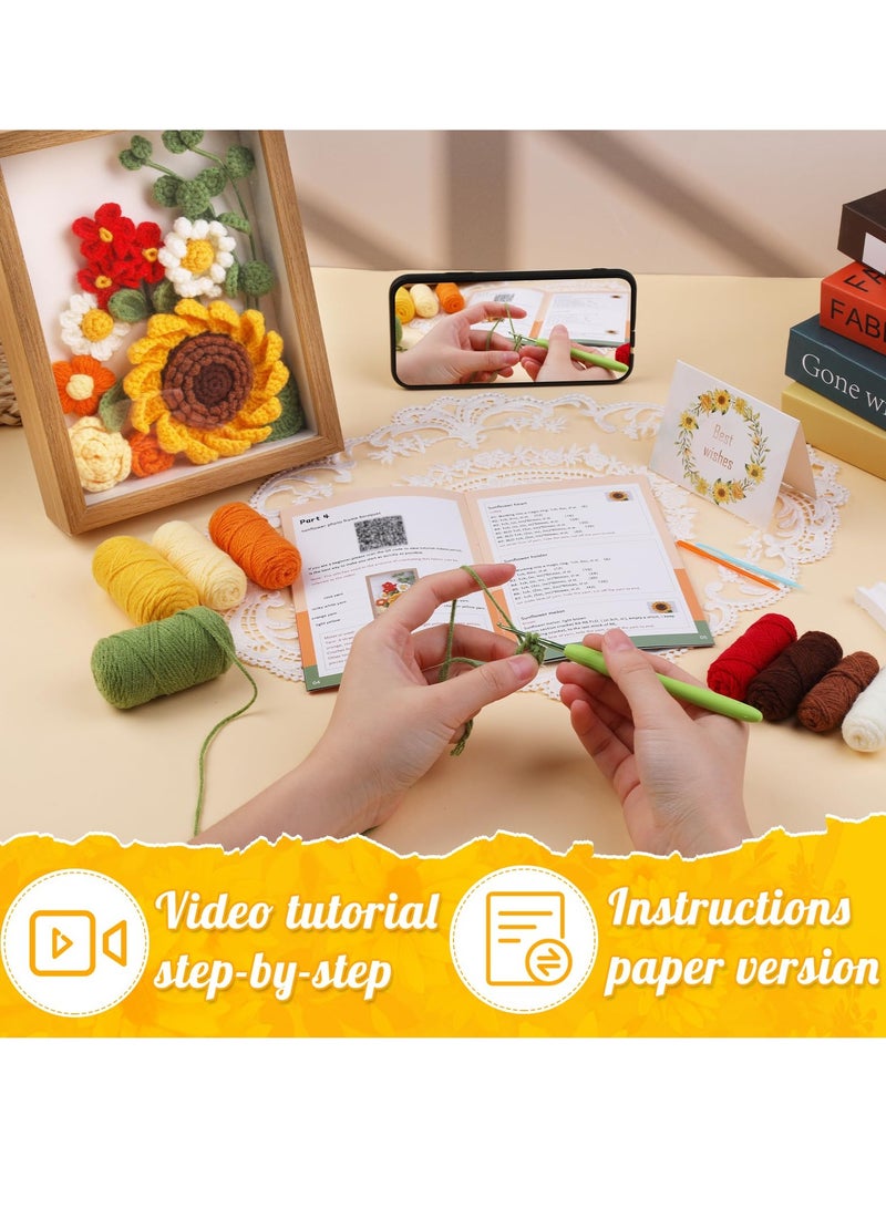 Generic Crochet Kit for Beginners Crochet Kit Crochet Bouquet Kit with Photo Frame Yarn Hooks Instruction Markers Fiber Fill Floral Wire Idea Gift for Valentine's Day Mother's Day Sunflower - Image 3