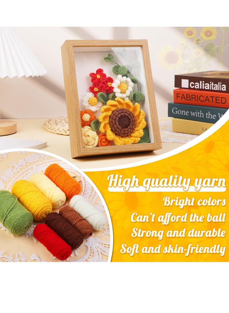 Generic Crochet Kit for Beginners Crochet Kit Crochet Bouquet Kit with Photo Frame Yarn Hooks Instruction Markers Fiber Fill Floral Wire Idea Gift for Valentine's Day Mother's Day Sunflower - Image 2
