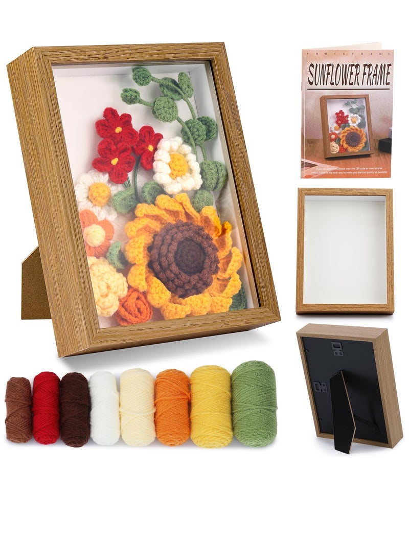 Generic Crochet Kit for Beginners Crochet Kit Crochet Bouquet Kit with Photo Frame Yarn Hooks Instruction Markers Fiber Fill Floral Wire Idea Gift for Valentine's Day Mother's Day Sunflower - Image 1