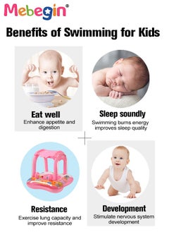 MEBEGIN Baby Pool Float with Sun Canopy, Inflatable Swimming Pool Toy with Cartoon Patterns and Bells, Swimming Ring with Safety Seat, Comfortable Infant Floaty, Fun Water Toys for Kids, Suitable for Family Swimming Pools, Outdoor Trips, Lakes and Beaches, 52*52*75cm  - Image 4