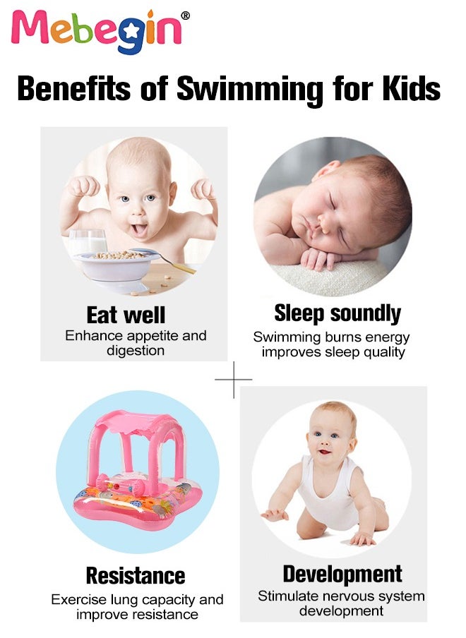 MEBEGIN - Baby Pool Float with Sun Canopy, Inflatable Swimming Pool Toy with Cartoon Patterns and Bells, Swimming Ring with Safety Seat, Comfortable Infant Floaty, Fun Water Toys for Kids, Suitable for Family Swimming Pools, Outdoor Trips, Lakes and Beaches, 52*52*75cm - Image 1