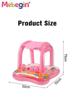 MEBEGIN Baby Pool Float with Sun Canopy, Inflatable Swimming Pool Toy with Cartoon Patterns and Bells, Swimming Ring with Safety Seat, Comfortable Infant Floaty, Fun Water Toys for Kids, Suitable for Family Swimming Pools, Outdoor Trips, Lakes and Beaches, 52*52*75cm  - Image 3