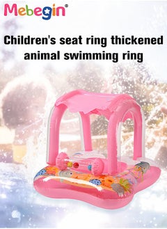 MEBEGIN Baby Pool Float with Sun Canopy, Inflatable Swimming Pool Toy with Cartoon Patterns and Bells, Swimming Ring with Safety Seat, Comfortable Infant Floaty, Fun Water Toys for Kids, Suitable for Family Swimming Pools, Outdoor Trips, Lakes and Beaches, 52*52*75cm  - Image 5