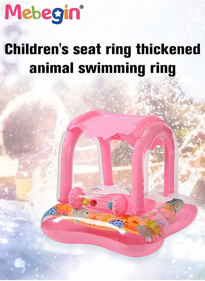 MEBEGIN - Baby Pool Float with Sun Canopy, Inflatable Swimming Pool Toy with Cartoon Patterns and Bells, Swimming Ring with Safety Seat, Comfortable Infant Floaty, Fun Water Toys for Kids, Suitable for Family Swimming Pools, Outdoor Trips, Lakes and Beaches, 52*52*75cm - Image 1