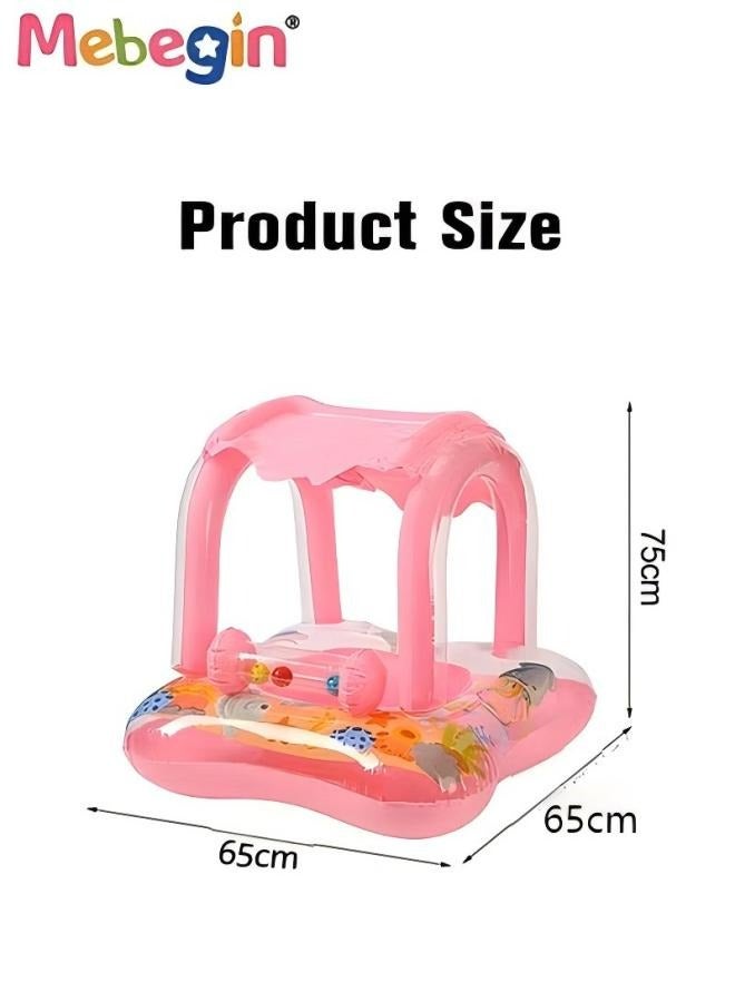 MEBEGIN Baby Pool Float with Sun Canopy, Inflatable Swimming Pool Toy with Cartoon Patterns and Bells, Swimming Ring with Safety Seat, Comfortable Infant Floaty, Fun Water Toys for Kids, Suitable for Family Swimming Pools, Outdoor Trips, Lakes and Beaches - Image 3