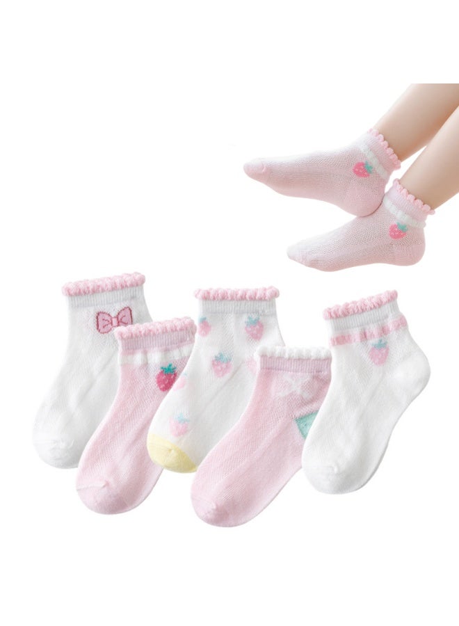 5 أزواج من الجوارب القطنية الشبكية المسامية للبنات الصغار,M - Image 1