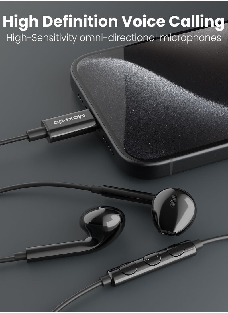 Moxedo - Moxedo Wired Stereo Earphone USB Type-C Connector Earphone with In-Line Remote, Built-in Microphone for iPhone 15/15 Plus/15 Pro/15 Pro Max/S24Ultra/S23/S23 Ultra/S22/S22 Ultra/S21 (Black) - Image 1