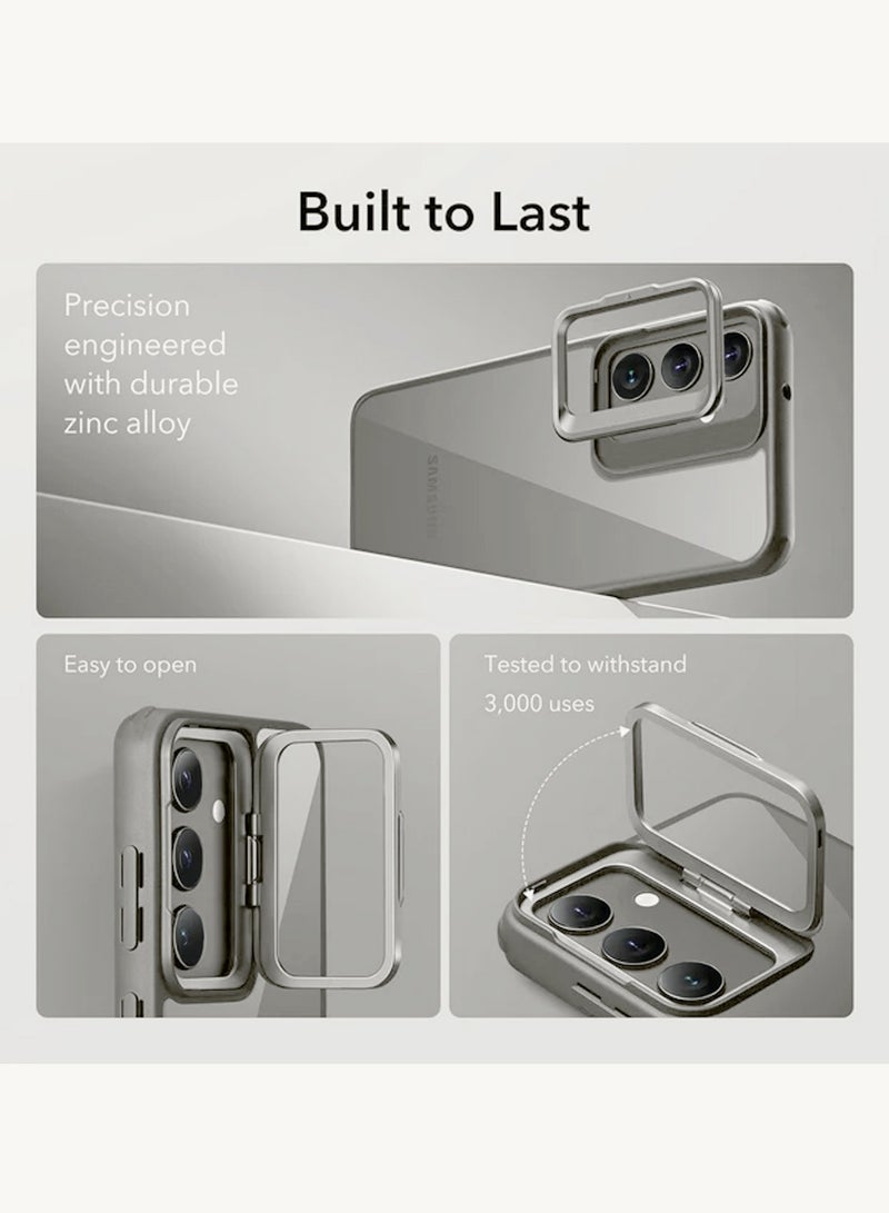 دبليو تيك غطاء خلفي شفاف من السيليكون الناعم الهجين مع حامل حامل للكاميرا قابل للطي لهاتف سامسونج جالاكسي S24+ / S24 Plus 5G 2024 رمادي - Image 2