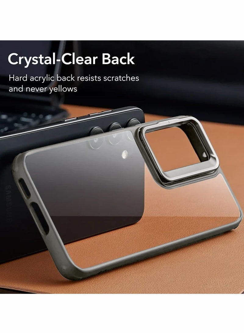 دبليو تيك غطاء خلفي شفاف من السيليكون الناعم الهجين مع حامل حامل للكاميرا قابل للطي لهاتف سامسونج جالاكسي S24+ / S24 Plus 5G 2024 رمادي - Image 3