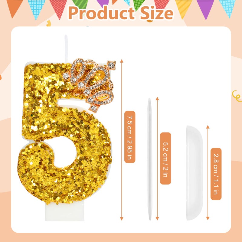 AKURIEEY Gold Birthday Candle Crown Number 5 Candle with Sequins Cake Candles Cupcake Decorations Party Decor for Anniversary Celebrations Supplies - Image 3