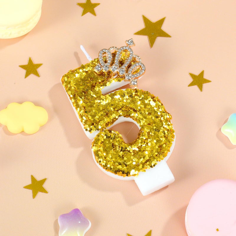AKURIEEY Gold Birthday Candle Crown Number 5 Candle with Sequins Cake Candles Cupcake Decorations Party Decor for Anniversary Celebrations Supplies - Image 2