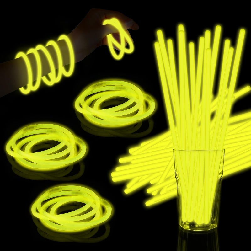 Taikula 60 Pack 8 Yellow Glow Sticks Bulk with 60 Connectors Neon Glow In The Dark Party favors Supplies for Holiday Birthday Party Decoration Yellow - Image 2
