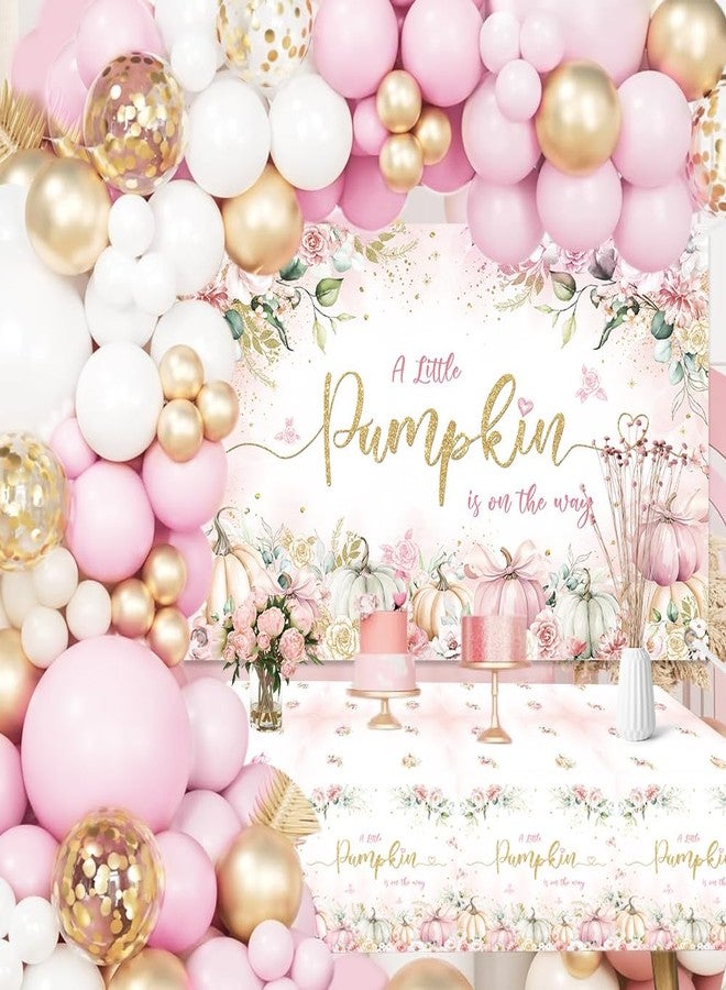 MEHOFOND Fall Pumpkin Baby Shower Decorations, Pink Little Pumpkin Balloons Garland Arch Kit, Autumn Theme Baby Shower Party Supplies 127Pcs with Baby Girl Shower Tablecloth and Floral Pumpkin Banner - Image 1