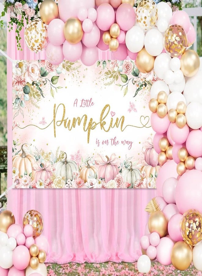 MEHOFOND Fall Pumpkin Baby Shower Decorations, Pink Little Pumpkin Balloons Garland Arch Kit, Autumn Theme Baby Shower Party Supplies 127Pcs with Baby Girl Shower Tablecloth and Floral Pumpkin Banner - Image 5