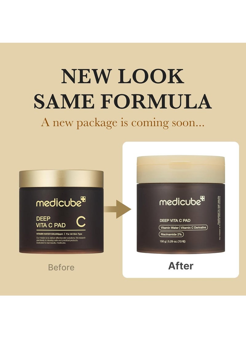 Medicube - Deep Vita C Facial Pads, Vitamin C Toner Pads for Uneven Skin Tone, 500,000PPM of vitamin water & 3 types of vitamin, Hydrating & Resurfacing (70 sheets) - Image 1