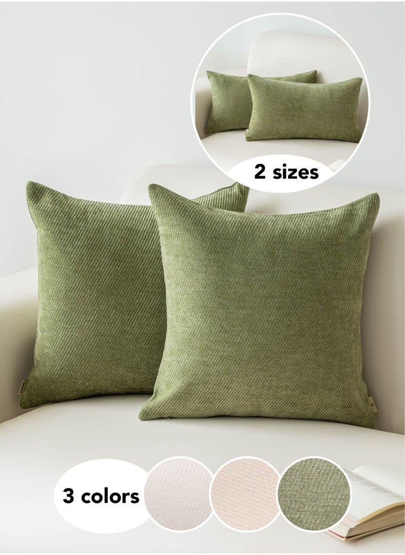 a moment - Pack of 2 Decorative Chenille Cushion Cover Throw Pillow Covers with Twill Cushion Covers for Sofa Living Room Couch Bed Green - Image 1