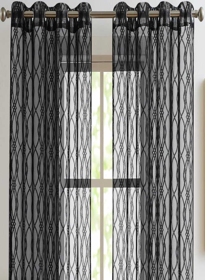 LINENZONE Geometric Curtains for Living Room or Dining Room Decor. Beautiful Sheer Lace Black Curtains with Moroccan Pattern for Modern Home. 54 x 84 Inch Curtains. (Giselle 54 x 84, Black) - Image 4