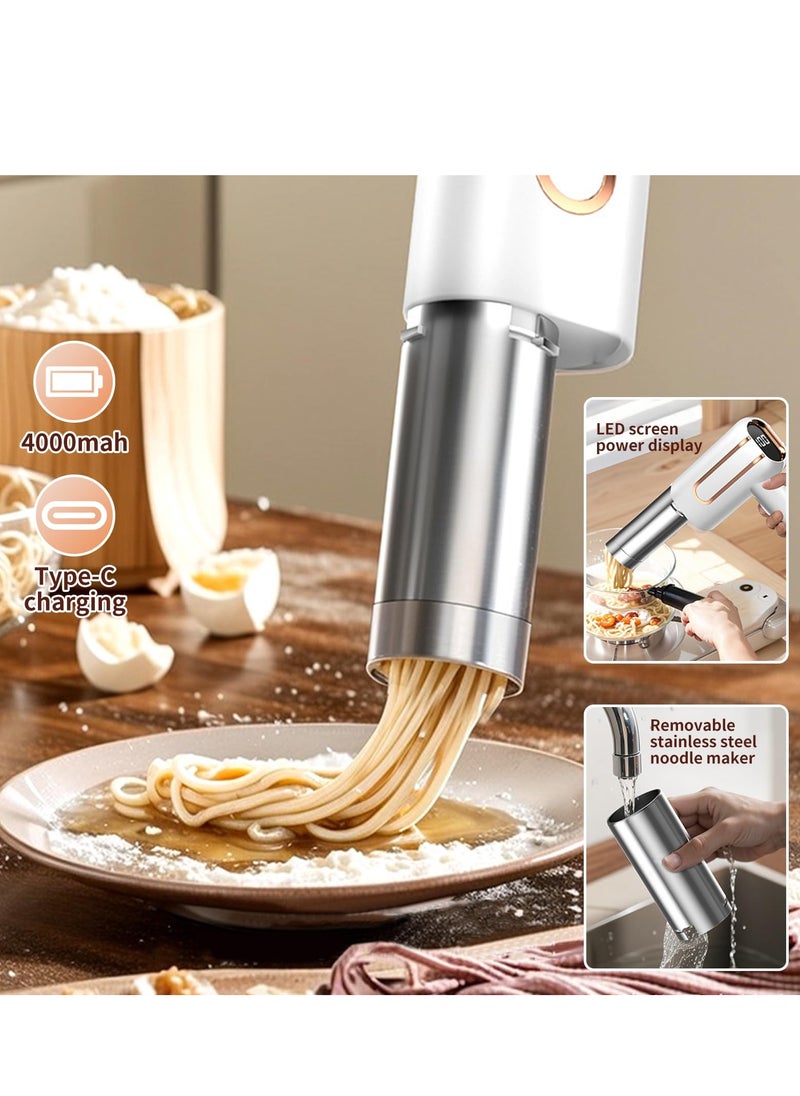 Handheld Electric Pasta Maker, 5-in-1 Cordless Pasta Maker Machine, Automatic Pasta Maker with Shaping Moulds for Noodles Ramen, white
