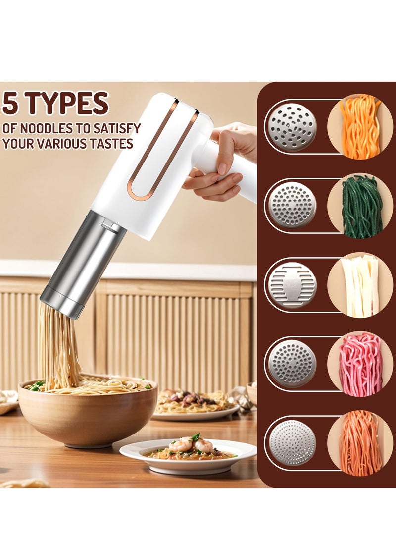 Handheld Electric Pasta Maker, 5-in-1 Cordless Pasta Maker Machine, Automatic Pasta Maker with Shaping Moulds for Noodles Ramen, white