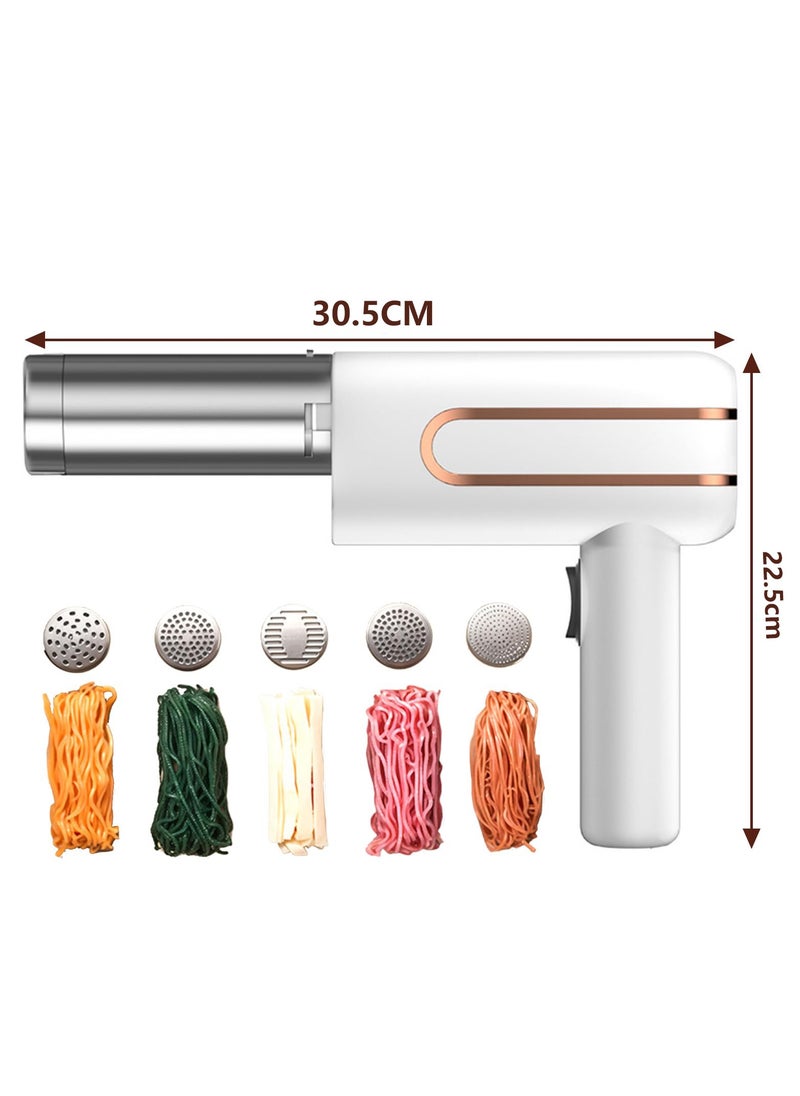 Handheld Electric Pasta Maker, 5-in-1 Cordless Pasta Maker Machine, Automatic Pasta Maker with Shaping Moulds for Noodles Ramen, white