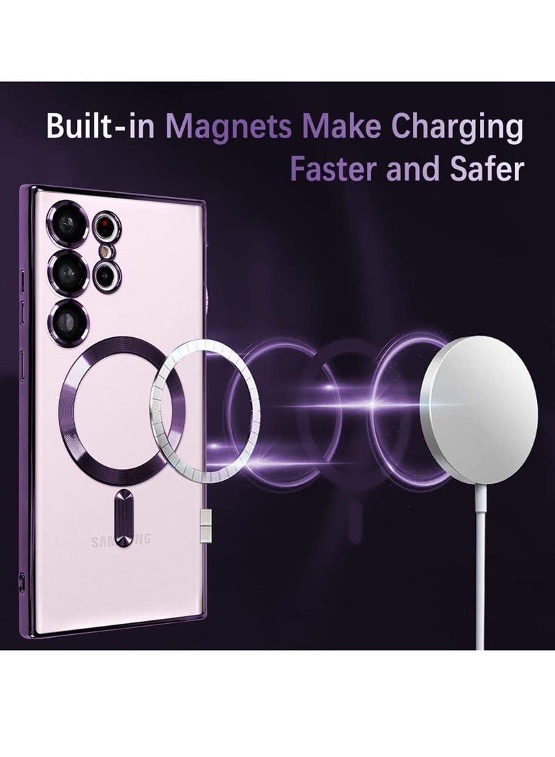 إلترازون Magnetic Clear Case for Samsung Galaxy S23 Ultra 5G with Camera Lens Protector, Compatible with MagSafe, Electroplated Slim Shockproof Phone Protective Cover for Women Men (Purple) - Image 4