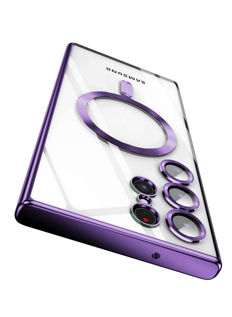 إلترازون Magnetic Clear Case for Samsung Galaxy S23 Ultra 5G with Camera Lens Protector, Compatible with MagSafe, Electroplated Slim Shockproof Phone Protective Cover for Women Men (Purple) - Image 5