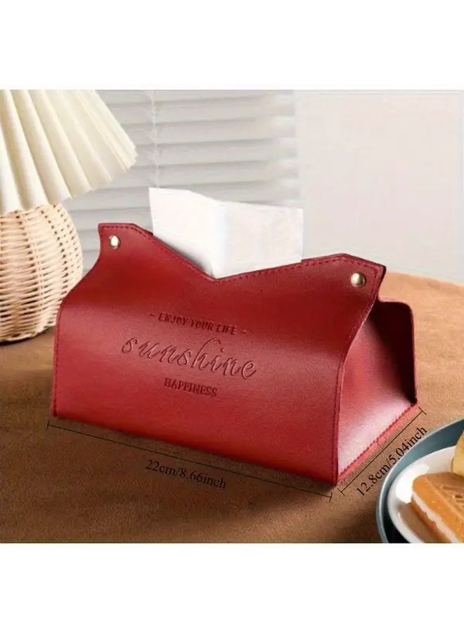 حامل علبة المناديل من الجلد الصناعي الأحمر الداكن مع اقتباس ملهم لديكور غرفة المعيشة وغرفة الطعام - Image 3