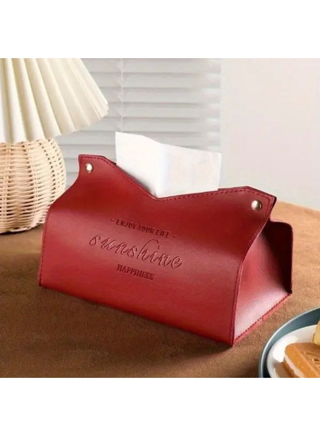 حامل علبة المناديل من الجلد الصناعي الأحمر الداكن مع اقتباس ملهم لديكور غرفة المعيشة وغرفة الطعام - Image 5