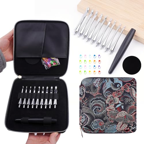 Mdoker Interchangeable Crochet Hooks Set – 9 Sizes (3.5mm‑8mm) Wooden Handle & Aluminum Hooks with Embroidered Storage Bag Inline Wooden Crochet Hook – Ideal for Knitting,Crochet & Travel - Image 1