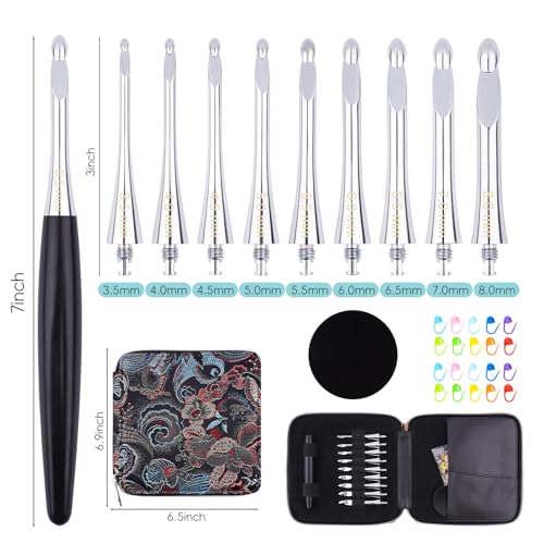 Mdoker Interchangeable Crochet Hooks Set – 9 Sizes (3.5mm‑8mm) Wooden Handle & Aluminum Hooks with Embroidered Storage Bag Inline Wooden Crochet Hook – Ideal for Knitting,Crochet & Travel - Image 2