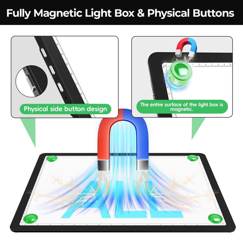 Zocelight Rechargeable A4 Light Pad with Built-in Stand & Bag,Super Bright Magnetic Light Box For Tracing,Wireless Diamond Art Light Board with Side Buttons, Light Table for Diamond Painting,Sketching - Image 4