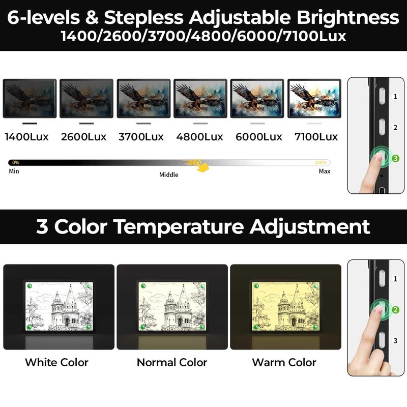 Zocelight Rechargeable A4 Light Pad with Built-in Stand & Bag,Super Bright Magnetic Light Box For Tracing,Wireless Diamond Art Light Board with Side Buttons, Light Table for Diamond Painting,Sketching - Image 5