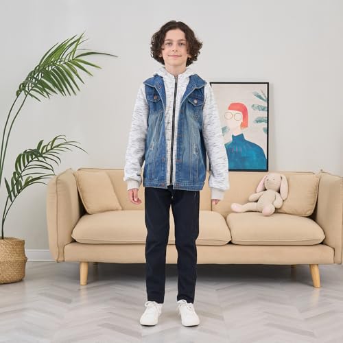 Mallimoda Kids Boys Girls Hooded Denim Jacket Zipper Coat Outerwear (5-6 Years, Style 7 Denim) - Image 2