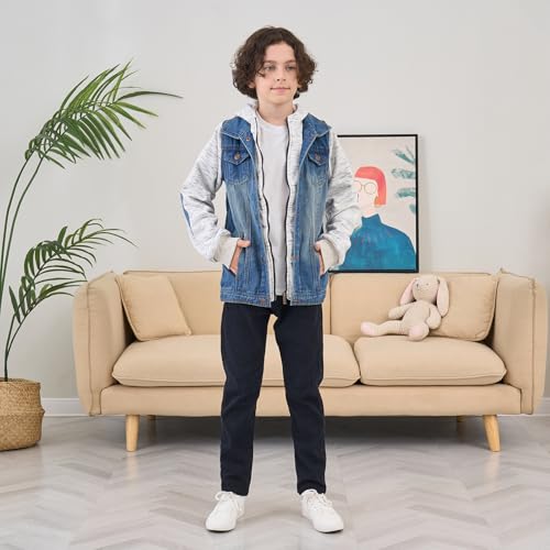 Mallimoda Kids Boys Girls Hooded Denim Jacket Zipper Coat Outerwear (5-6 Years, Style 7 Denim) - Image 4