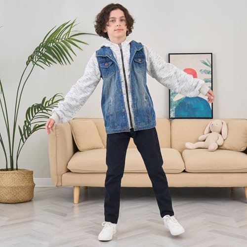 Mallimoda Kids Boys Girls Hooded Denim Jacket Zipper Coat Outerwear (5-6 Years, Style 7 Denim) - Image 3