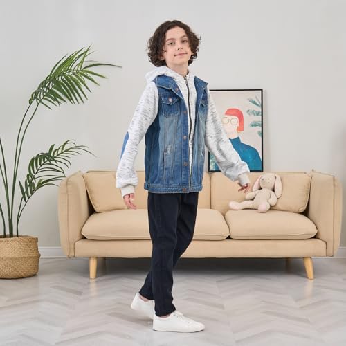 Mallimoda Kids Boys Girls Hooded Denim Jacket Zipper Coat Outerwear (5-6 Years, Style 7 Denim) - Image 5