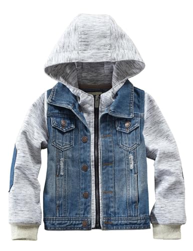 Mallimoda Kids Boys Girls Hooded Denim Jacket Zipper Coat Outerwear (5-6 Years, Style 7 Denim) - Image 1