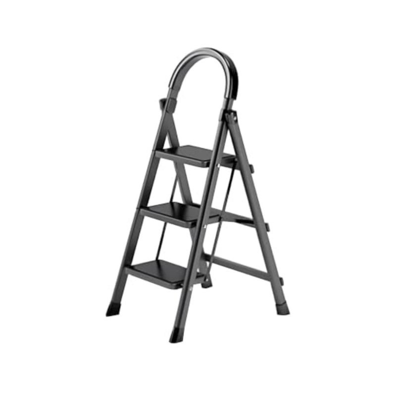 Foldable Ladder 3 Steps, Home Ladder Folding Step Stool with Wide Anti-Slip Pedal, Adults Folding Sturdy Steel Ladder for Home, Kitchen, Garden, Office Black - Image 1