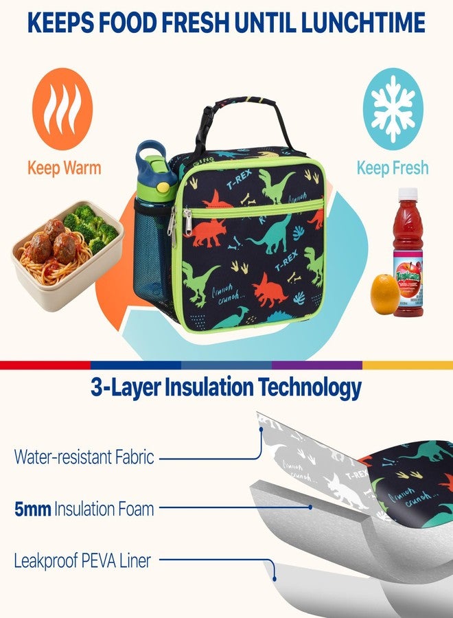 Bagseri Kids Lunch Bag Boys - Kids Lunch Box for Boys Reusable and Insulated Lunch Bag Toddler Lunch Box for Daycare and School, Black Dinosaur - Image 3