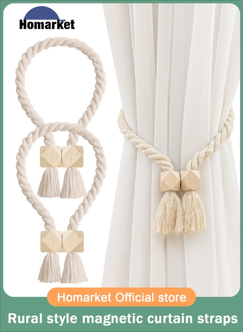HomarKet 2PCS Magnetic Curtain Tie Backs, Tie Backs for Curtains, Curtain Tie Backs with Strong Magnet, Modern Simple Style Curtain Holdbacks for Thin or Thick Home Office Window Drapery (Beige) - Image 1