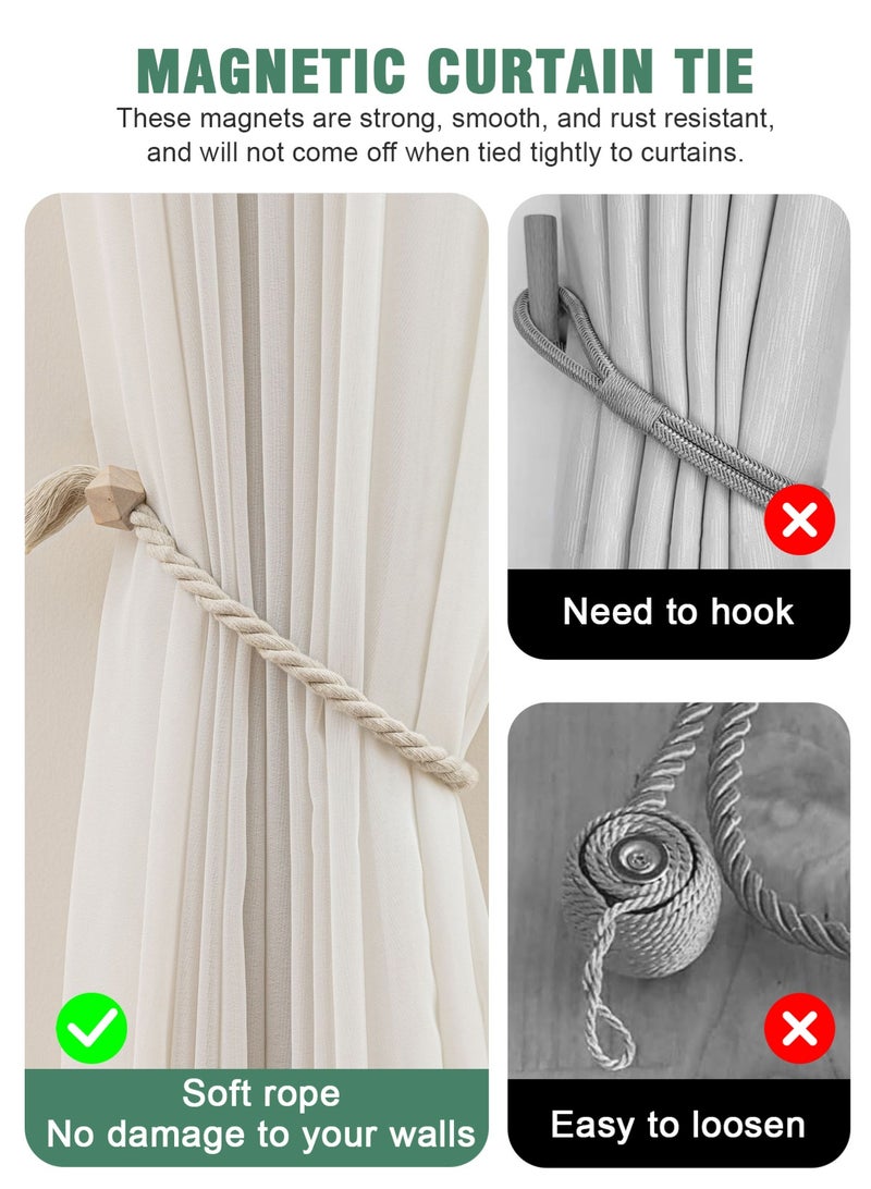 HomarKet 2PCS Magnetic Curtain Tie Backs, Tie Backs for Curtains, Curtain Tie Backs with Strong Magnet, Modern Simple Style Curtain Holdbacks for Thin or Thick Home Office Window Drapery (Beige) - Image 2