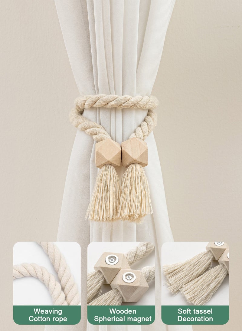 HomarKet 2PCS Magnetic Curtain Tie Backs, Tie Backs for Curtains, Curtain Tie Backs with Strong Magnet, Modern Simple Style Curtain Holdbacks for Thin or Thick Home Office Window Drapery (Beige) - Image 3