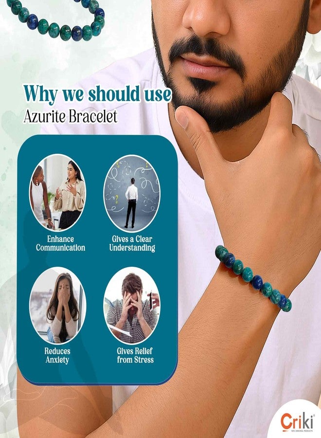 CRIKI Azurite Bracelet for Women and Men Original Certified - Greenish Blue Azurite Crystal Bracelet for Focus, Healing, Stress Relief, Intuition and Emotional Balance - 8MM beads - Image 2