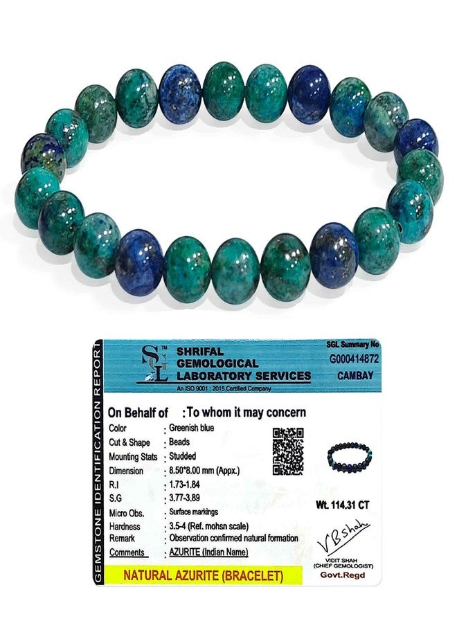 CRIKI Azurite Bracelet for Women and Men Original Certified - Greenish Blue Azurite Crystal Bracelet for Focus, Healing, Stress Relief, Intuition and Emotional Balance - 8MM beads - Image 1